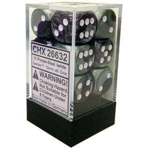 D6 - 12-pack 16mm Gemini Purple-Steel/White