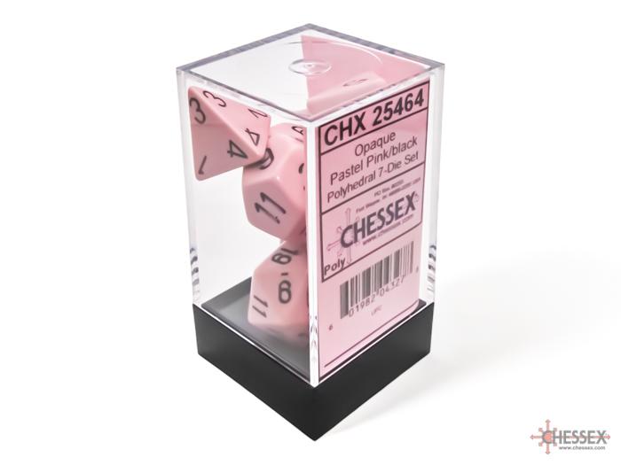 Chessex Opaque 7-Die Set Polyhedral Pastel Pink/Black