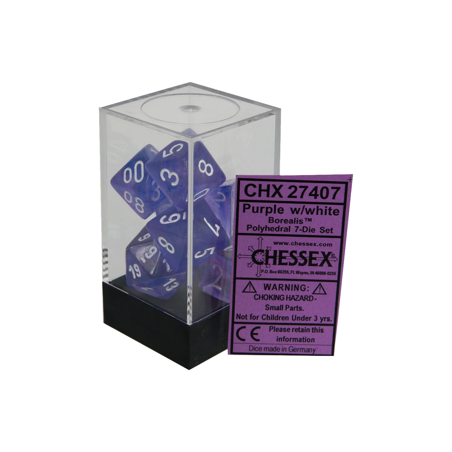 Dice Asst 7Pk Borealis Purple/White