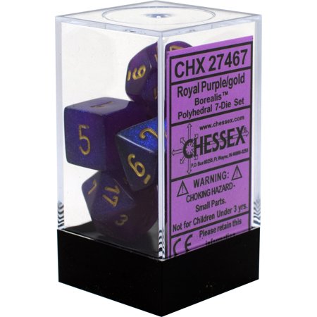 Dice Asst 7Pk Borealis Royal Purple/Gold