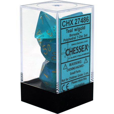 Dice Asst 7Pk Borealis Teal/Gold