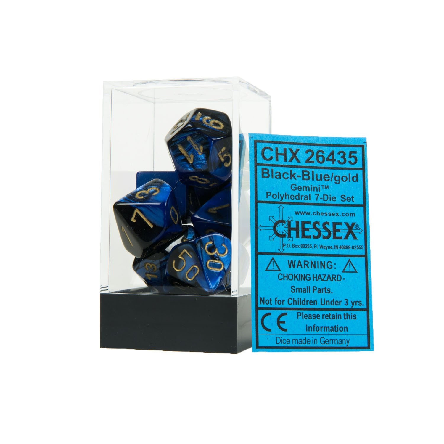 Dice Asst 7Pk Gemini Black-Blue/Gold