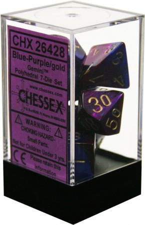 Dice Asst 7Pk Gemini Blue-Purple/Gold