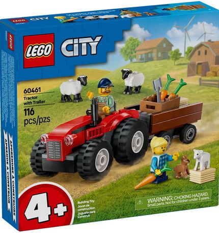 Lego City Red Farm Tractor With Trailer & Sheep