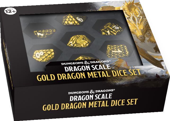 Sirius Dice Dungeons & Dragons Metal 7 Dice Set Dragon Scale Gold