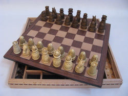 Chess & Checkers 16" With Antique Finish Chess Pieces - Board Game