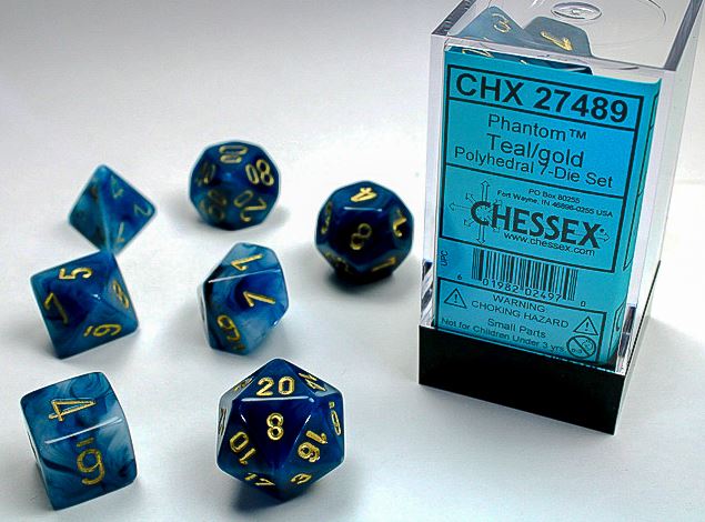 Chessex Phantom 7-Die Set Teal/Gold